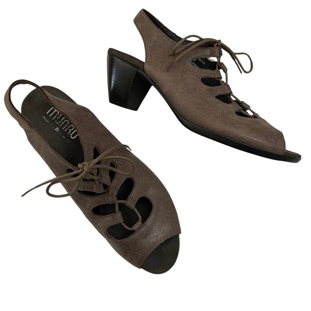 Munro American Size 9.5 Jillie Sandal Open Toe Lace Up Shoes 2 Inch Block Heel